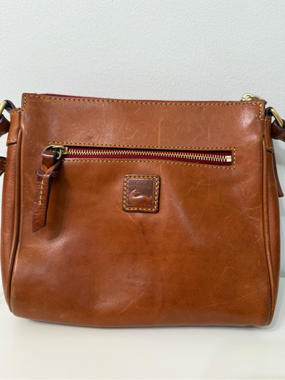 Dooney & Bourke Florentine Pocket Crossbody Brown Cognac Distressed Leather - Picture 4 of 16